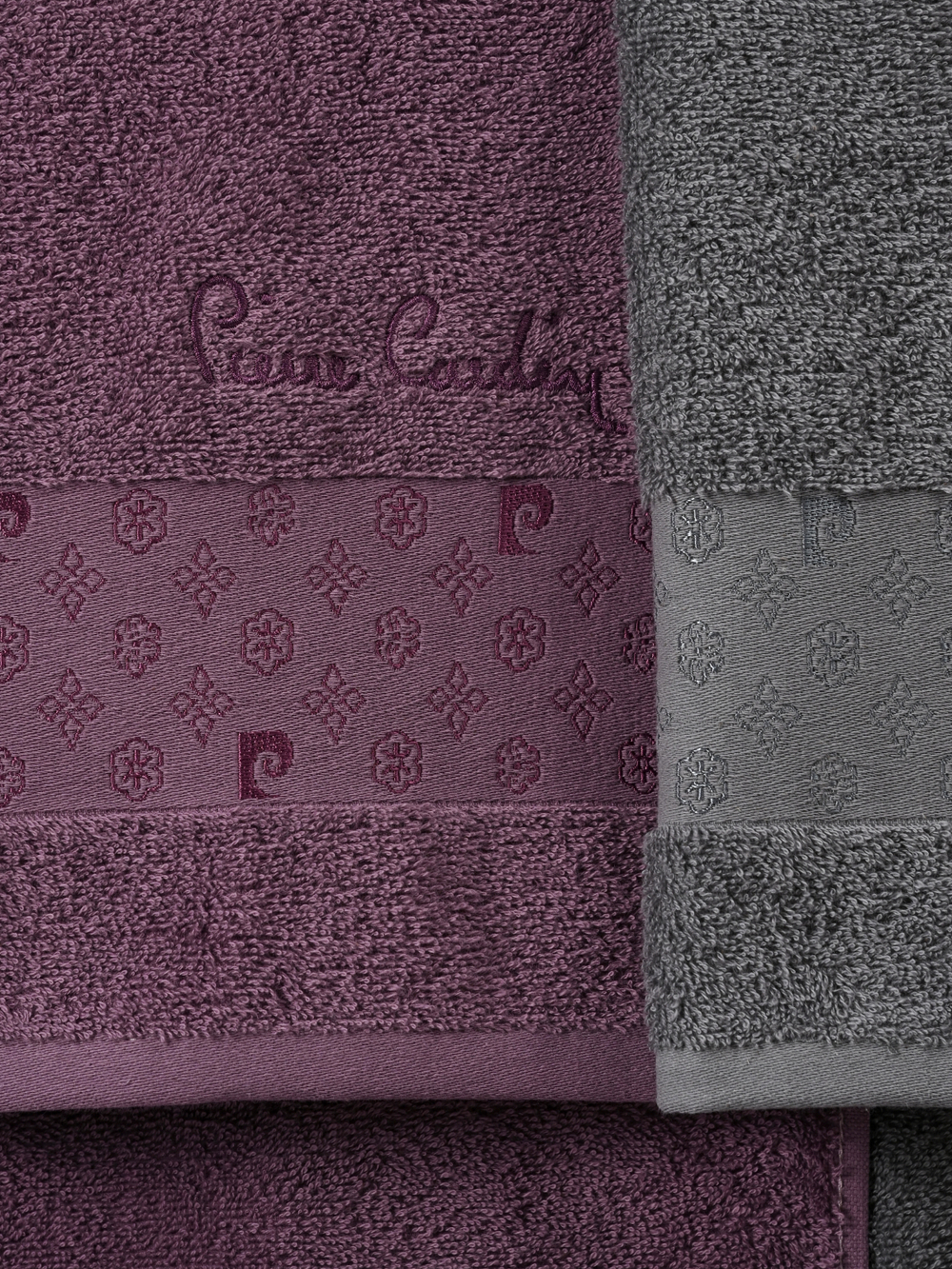 AST00047 PIERRE CARDIN HOME Набор 2 халата 2 полот. для лица 50х90 2 для тела 70х140 жаккарда с логотипом сирень-серый