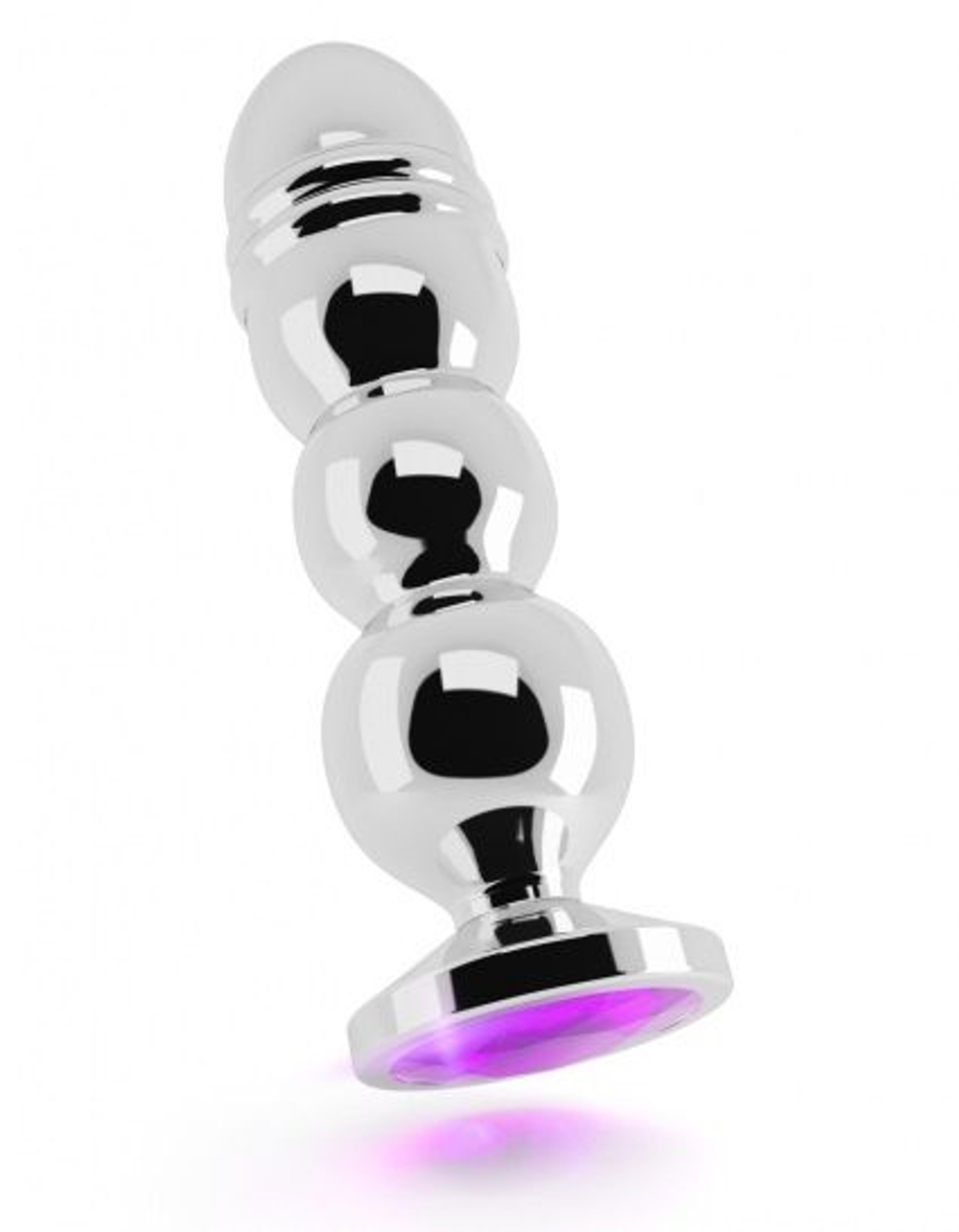 Серебристая фигурная анальная пробка R10 RICH Gold/Purple с фиолетовым кристаллом - 14,5 см. (Цвет: фиолетовый)