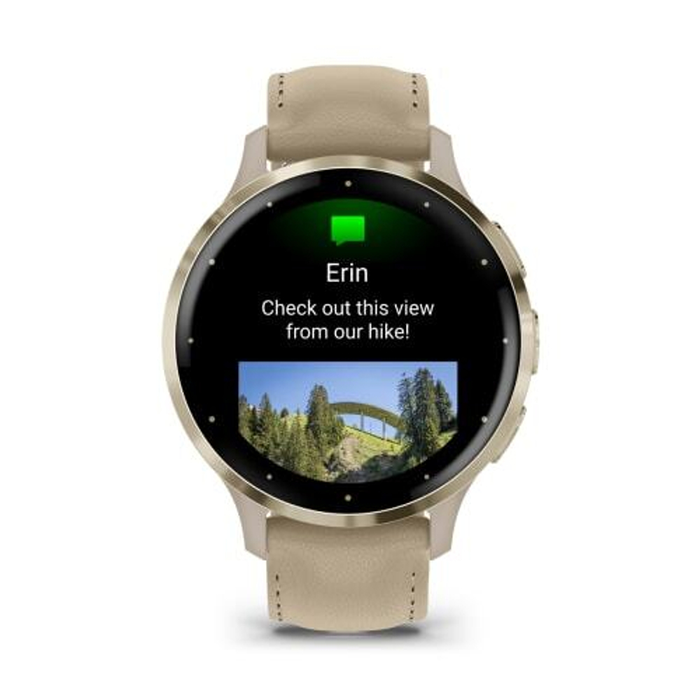 Часы Garmin Venu 3s "французский серый" с золотистым безелем и кожаным ремешком, 010-02785-55