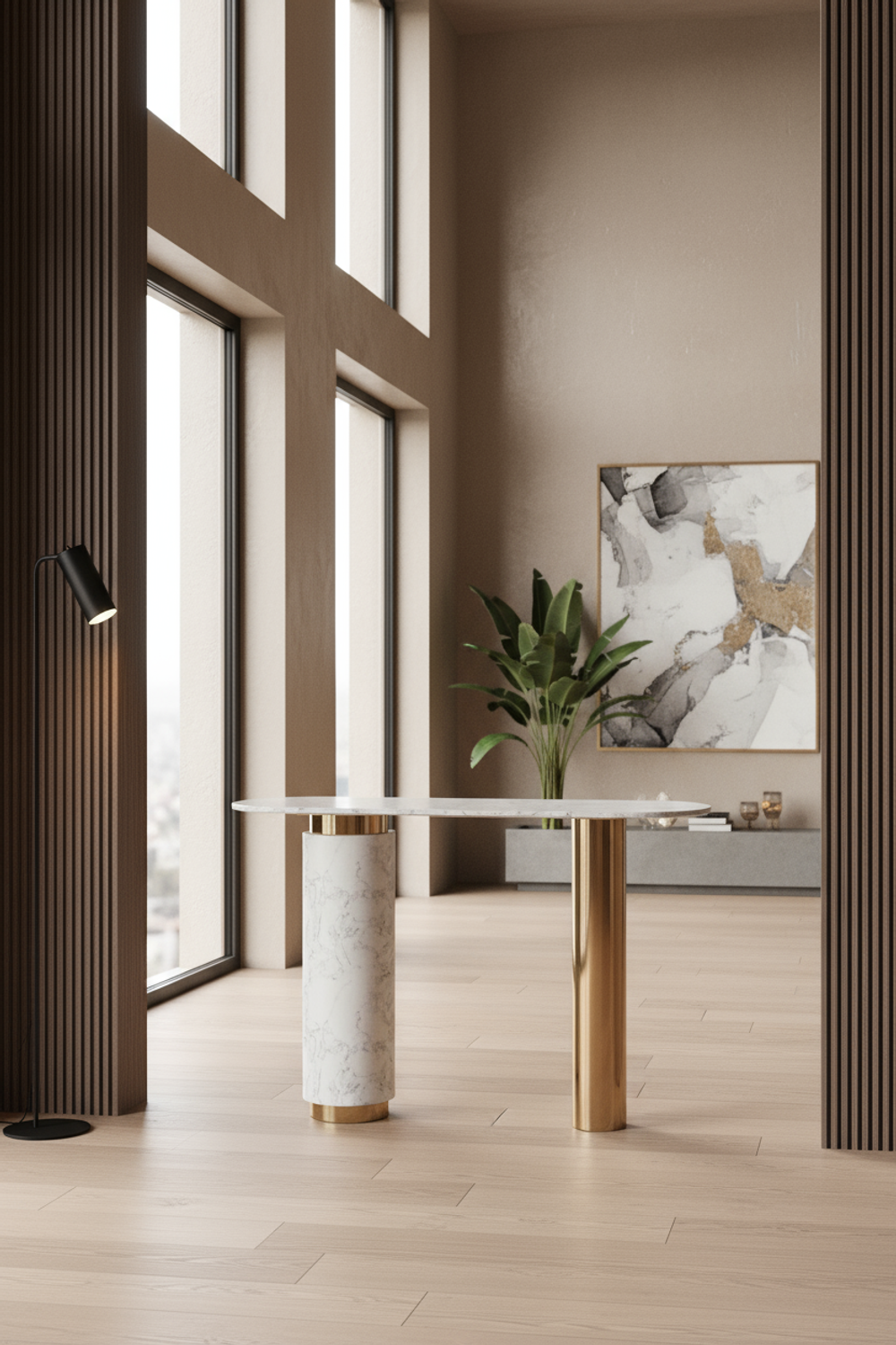 Стол-консоль Прима MC3043-120WH,120х40х85 см, белый мрамор/золото