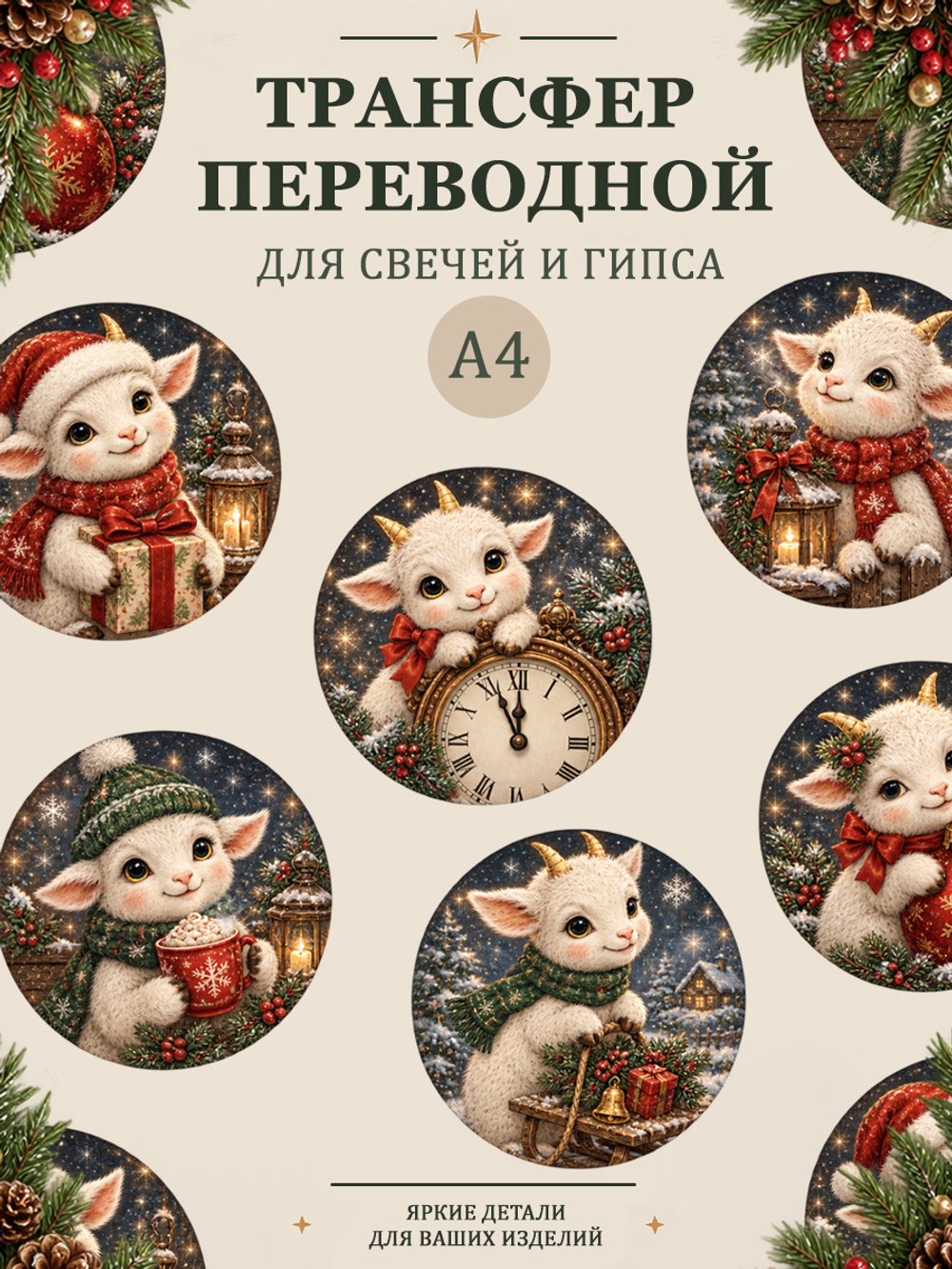 Трансфер, декали для свечей и гипса "Год козы" 010 (А4) для декупажа