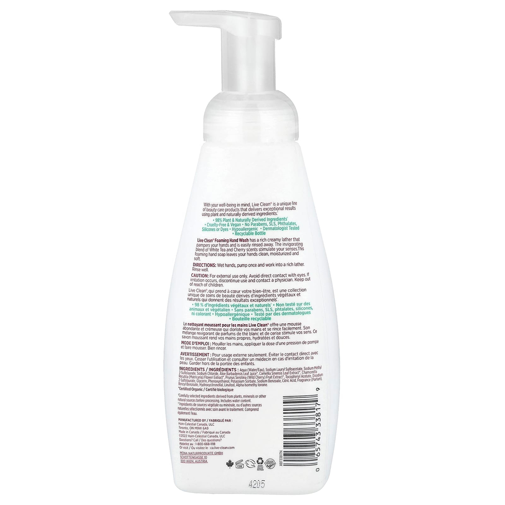 Live Clean, пенящееся мыло для рук, белый чай и вишня, 400 мл (13,5 жидк. унции)