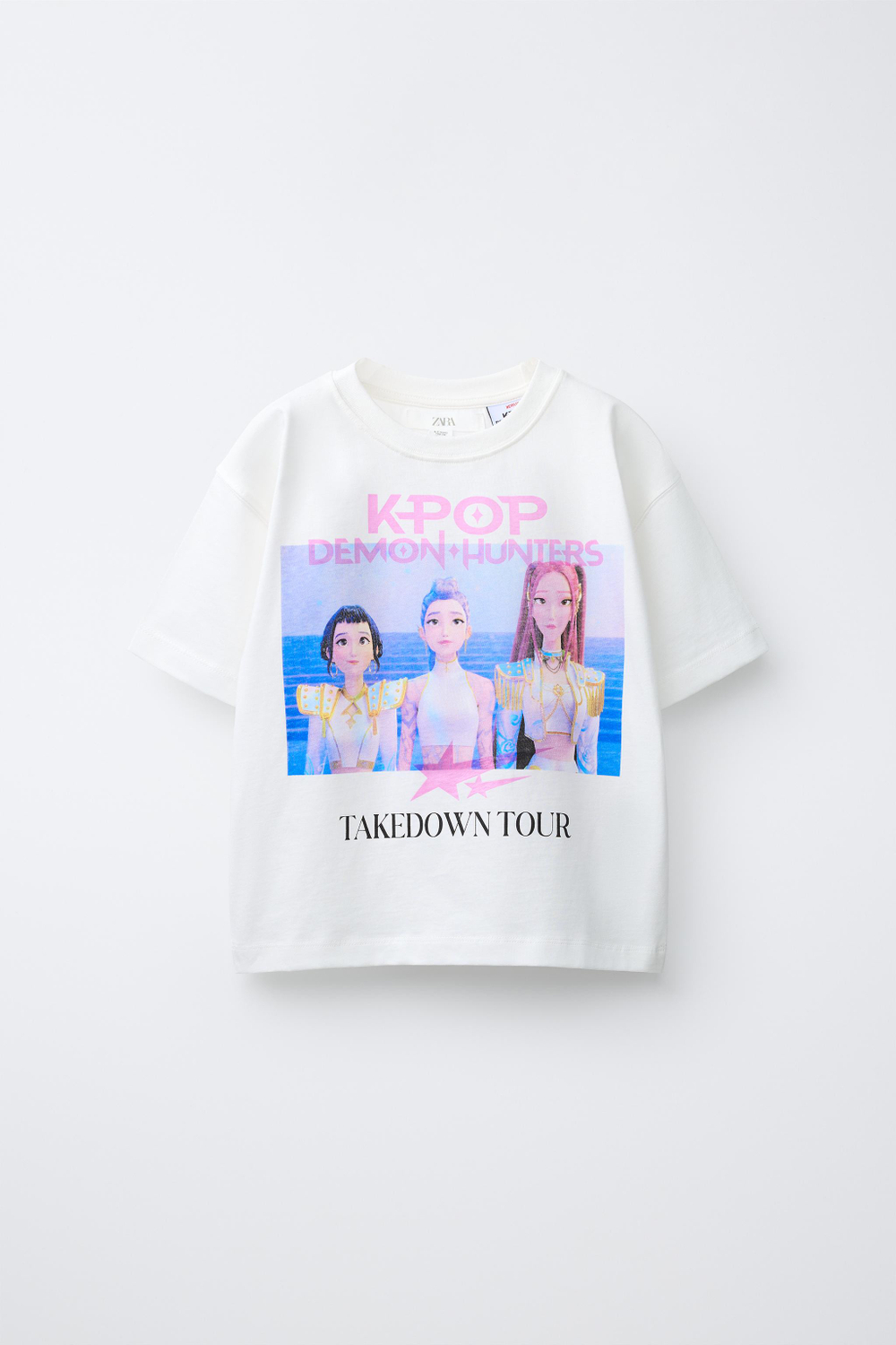 ZARA ФУТБОЛКА С ПРИНТОМ KPOP DEMON HUNTERS™ NETFLIX ©, БЕЛЫЙ