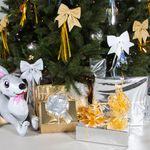 Текстильный бант Шар, Широкая полоса, Золото, Металлик, 15 см, 1 шт.