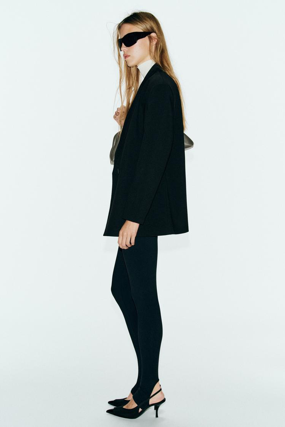 ZARA ЛЕГИНСЫ ИЗ СМЕСОВОГО ПОЛИАМИДА СО ШТРИПКАМИ, ЧЕРНЫЙ