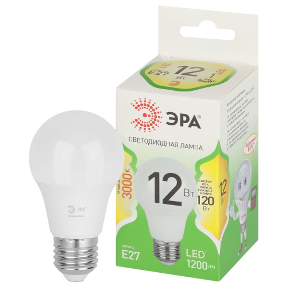 Лампа светодиодная ЭРА GREEN LINE LED A60-12W-830-E27 GL 12Вт груша теплый свет E27 | Лампы cветодиодные Груша (A)