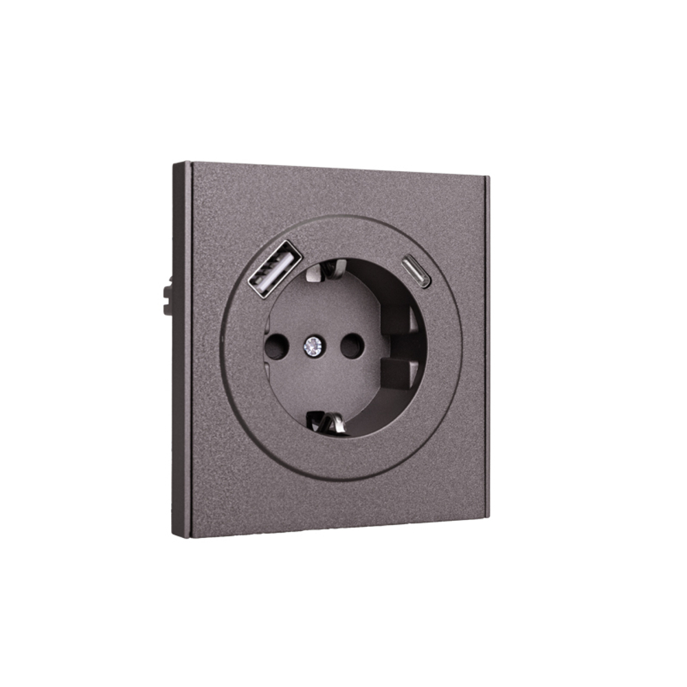 Розетка STRONG 1-ая с/з с/у з/ш 16А с USB A+C быстрой зарядки 5В/3А графит KRANZ