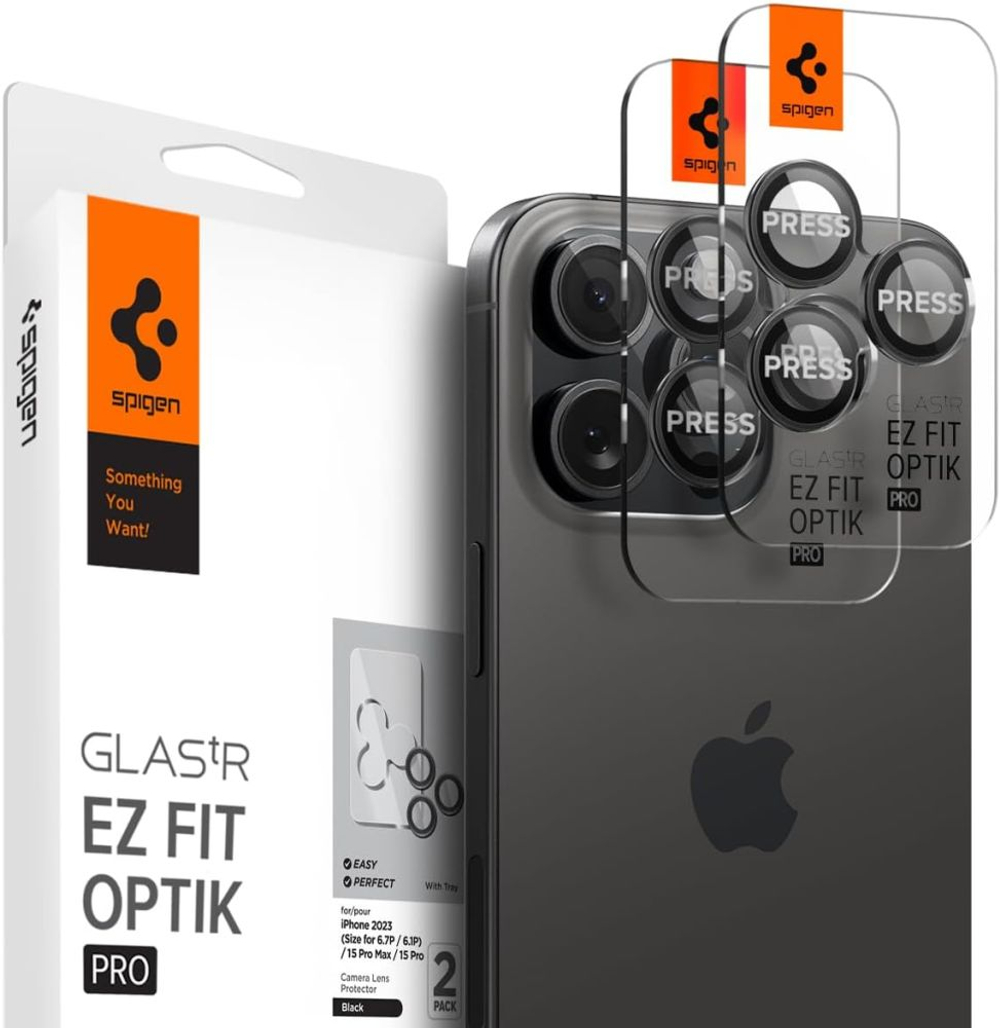 Защитные накладки Spigen OPTIK.TR ”EZ FIT” CAMERA PROTECTOR 2-PACK iPhone 14 PRO / 14 PRO MAX BLACK