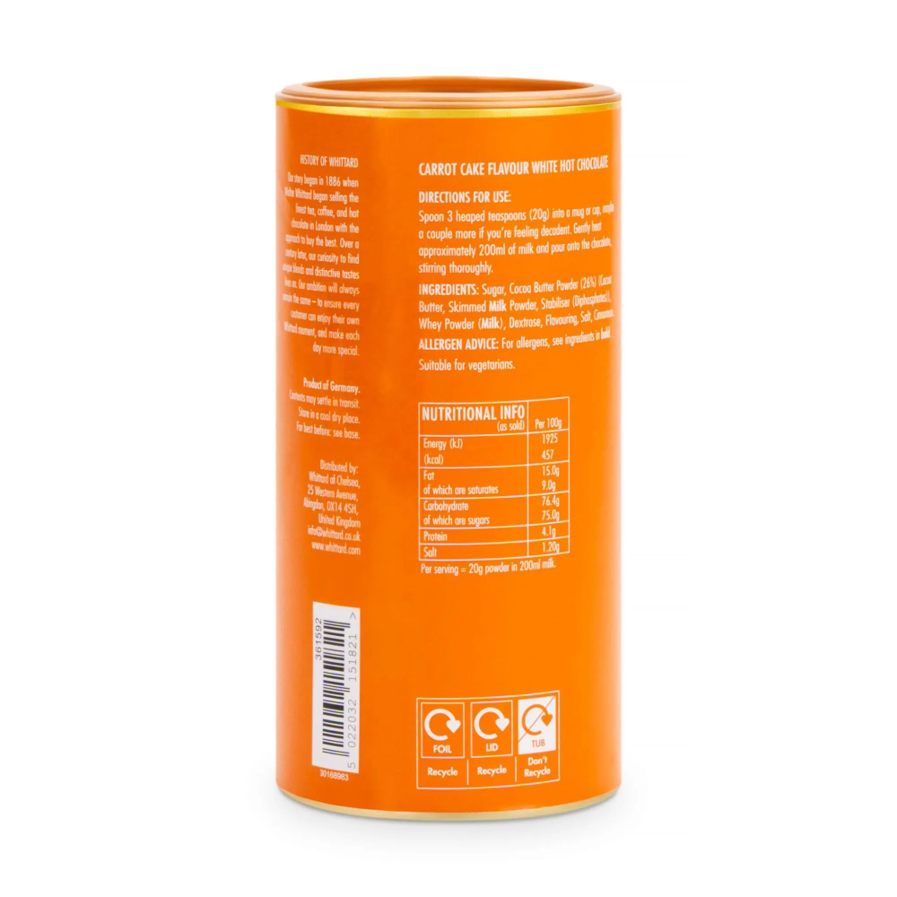 Whittard Chelsea 1886 Горячий шоколад со вкусом морковного пирога Carrot Cake Flavoured Hot Chocolate, 350г