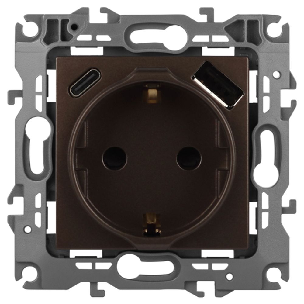 Розетка ЭРА Серия 12 12-4108-13 2P+E 16A-250В со шторками с USB type-A+C 5В-3А бронза | Эра 12
