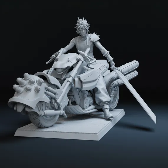 Cloud on a motorcycle - Final Fantasy