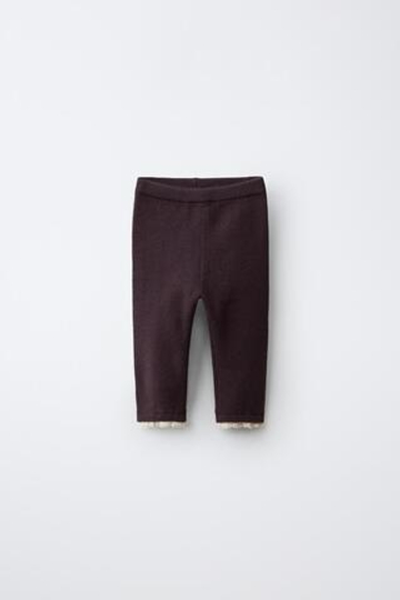 ZARA ОДНОТОННЫЕ ЛЕГИНСЫ С КРУЖЕВОМ, БУРГУНДИ