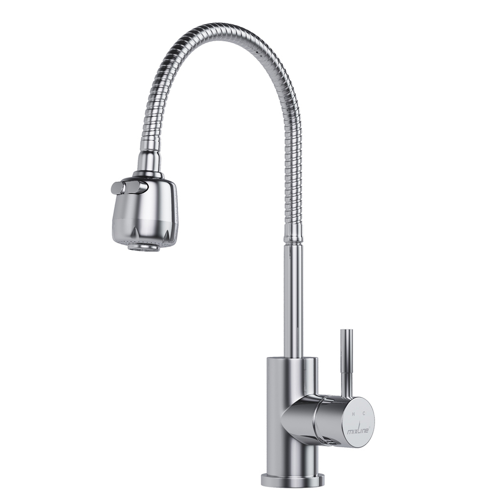 Смеситель для кухни 35k MIXLINE МЛНС-0302Х гибкий металлический излив, п/гайку ХРОМ