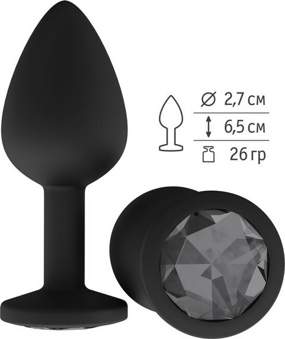 Маленькая черная пробка с черным кристаллом ONJOY Silicone Collection (Цвет: черный)