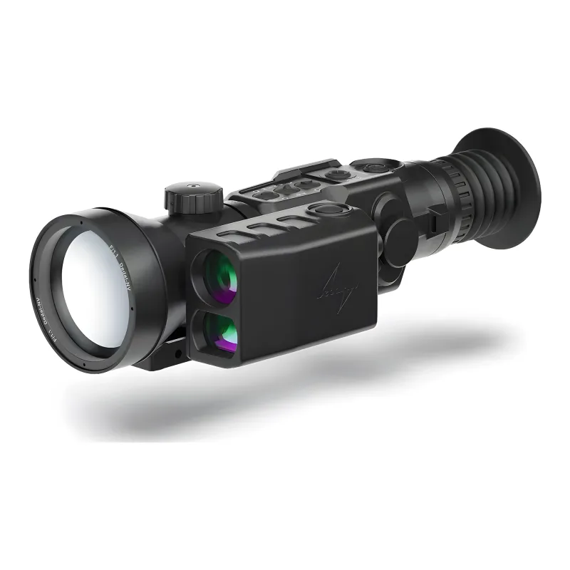 Тепловизионный прицел Dedal-T4.645 Pro LRF (с дальномером) - вид спереди сбоку, с объективом и дальномером
