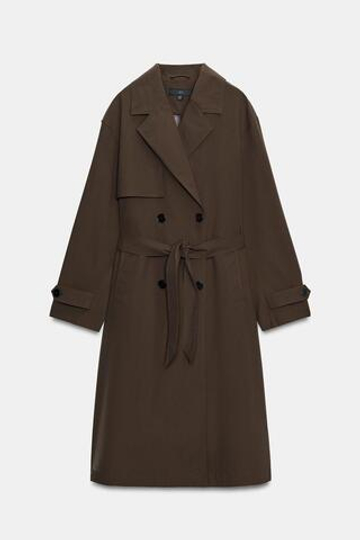 ZARA ТРЕНЧ С ПОЯСОМ WATER REPELLENT WINDPROOF, КОРИЧНЕВЫЙ