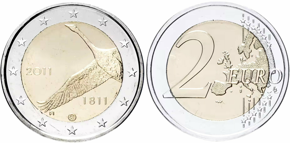 Финляндия 2 евро, 2011 200 лет банку Финляндии aUNC