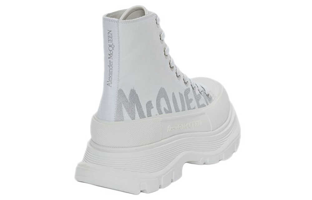 Alexander McQueen Tread Slick Boot Graffiti White Silver Women"s