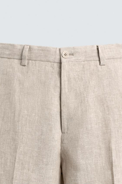 ZARA КОСТЮМНЫЕ БРЮКИ ИЗ 100% ЛЬНА, СВЕТЛО-БЕЖЕВЫЙ