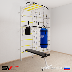 Шведская стенка Sv Sport 52420 (Турник рукоход/Брусья/Скамья/Цепь/Мешок 22кг/Канатный лаз)