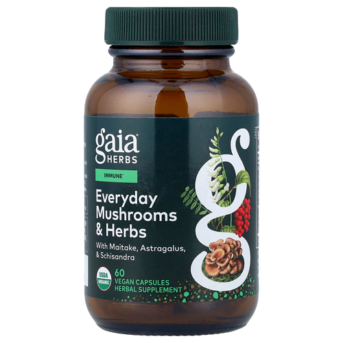 Gaia Herbs, ежедневные грибы и травы, 60 веганских капсул