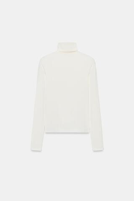 ZARA ФУТБОЛКА С ВЫСОКИМ ВОРОТНИКОМ, ЭКРЮ