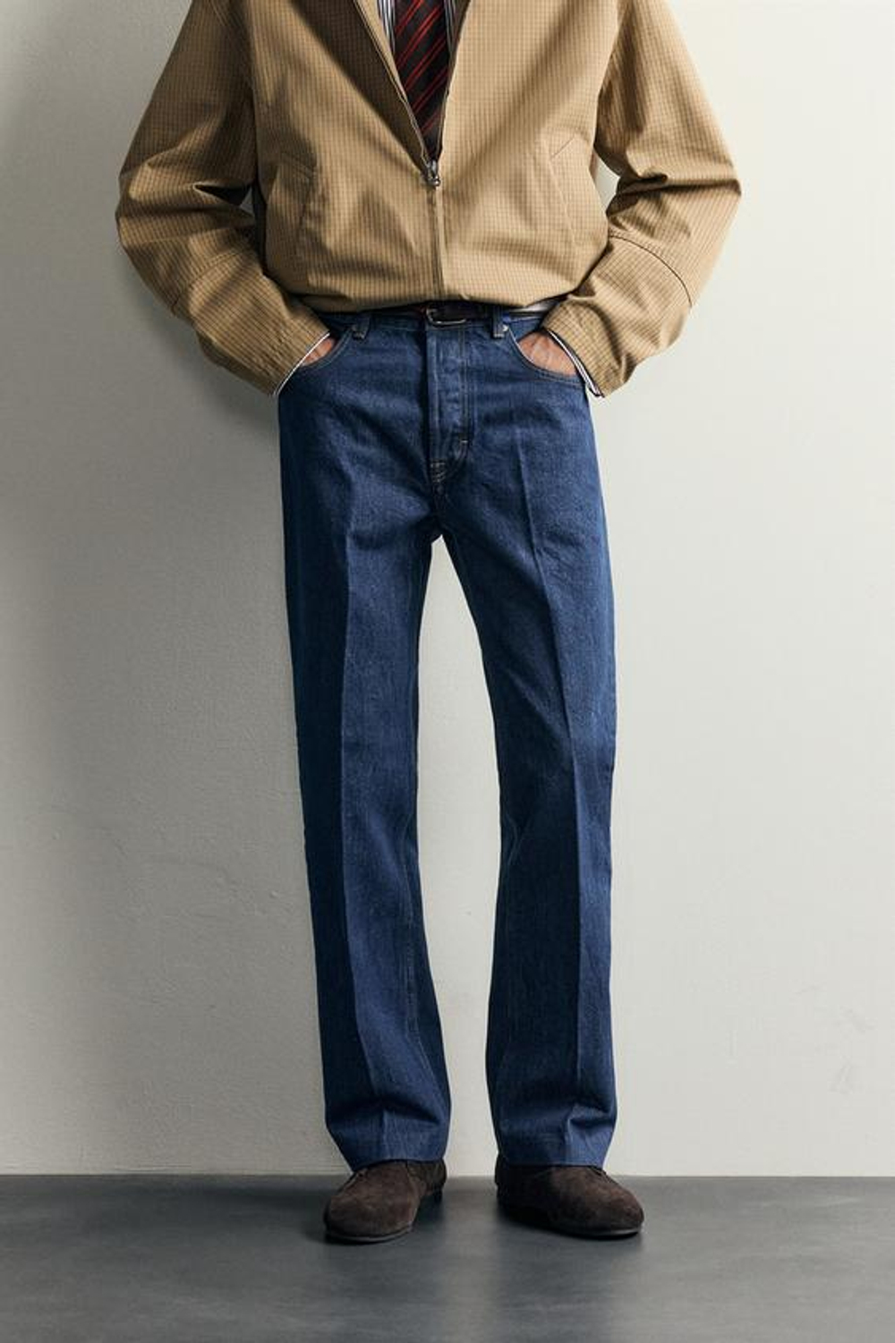ZARA X AARON LEVIN ДЖИНСЫ BOOTCUT СО СТРЕЛКАМИ, СИНИЙ