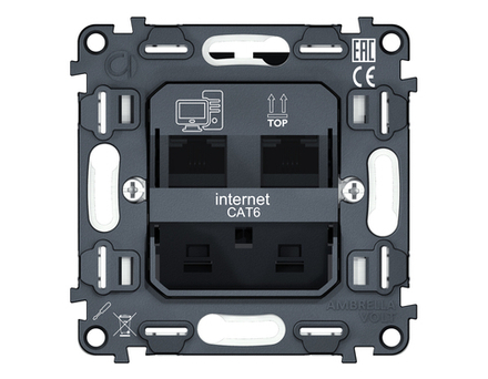 VM189 Механизм компьютерной двойной розетки RJ-45 (8P8C) CAT6 с автоматической защитной шторкой QUANT