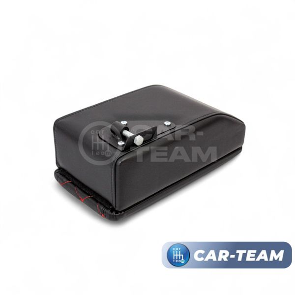 Подлокотник с боксом Renault Logan 2 2014-2022г.в., Sandero 2 2014-2018г.в., Duster 2 с 2015-2021г.в. из экокожи с узором - красный ромбик, (без регулировки сиденья по высоте), "Аламар"