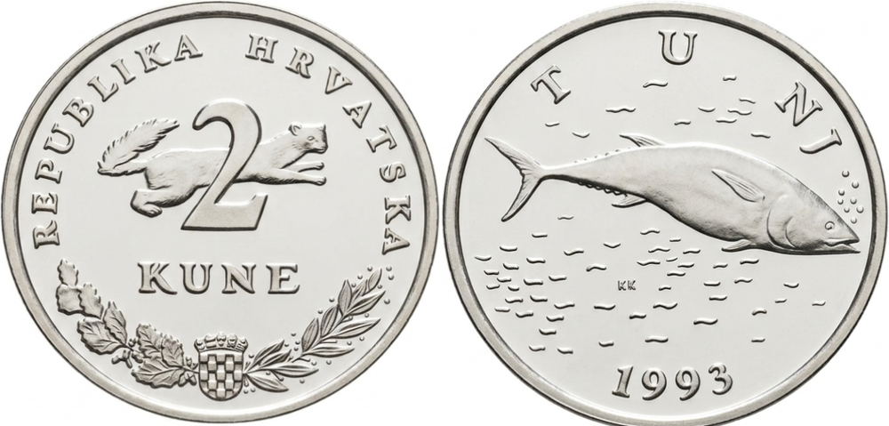 Хорватия 2 куны, 1993 Тунец XF
