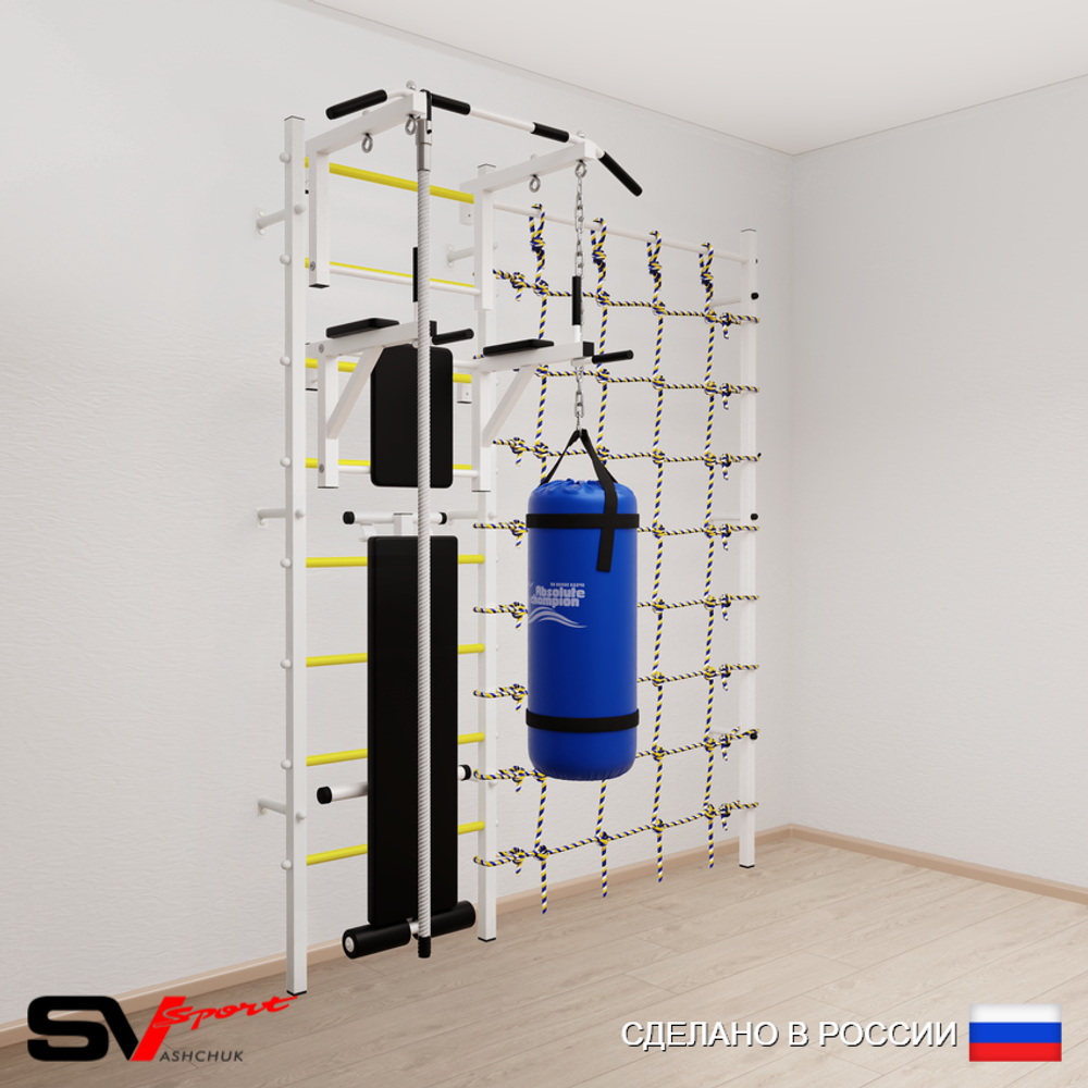 Шведская стенка Sv Sport 58010 (Турник стандарт/Брусья/Скамья/Канат/Цепь/Мешок 15кг/Канатный лаз)