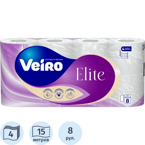 Бумага туалетная Veiro Elite 4-слойная белая (8 рулонов в упаковке)