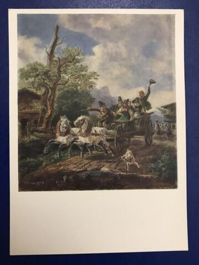 Винтажная открытка СССР Деревенская повозка. 1834 г. Худ. Генрих Бюркель (1802-1869). 1961 г. Чистая.