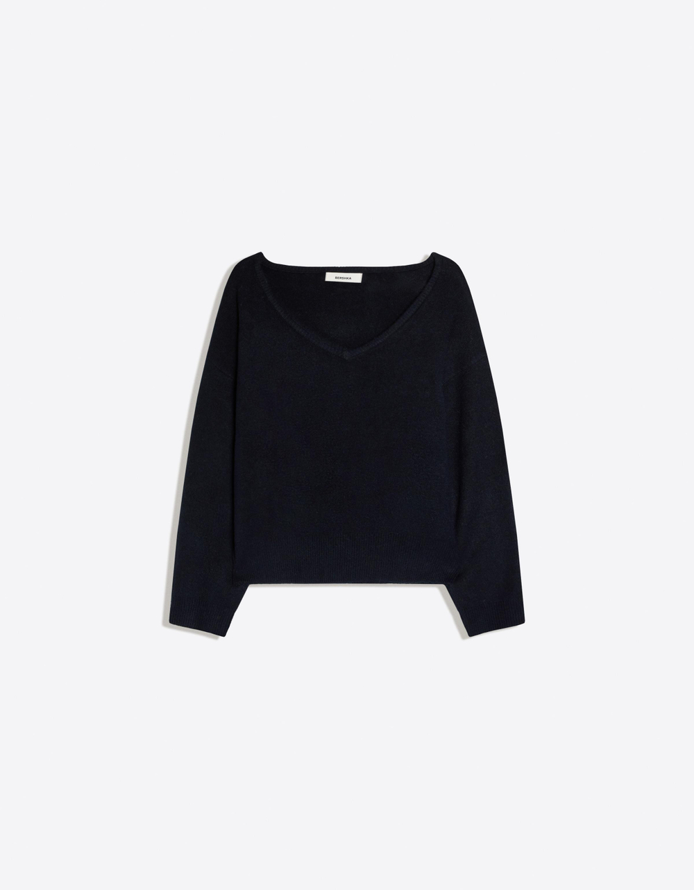 Женский свитер оверсайз с V-образным вырезом soft touch - BERSHKA