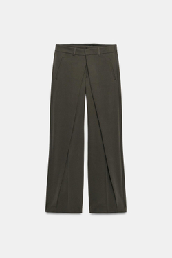 ZARA БРЮКИ С ПЕРЕДНИМИ ЗАЩИПАМИ — ZW COLLECTION, ЗЕЛЕНЫЙ/СЕРЫЙ