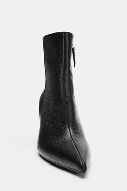 ZARA КОЖАНЫЕ БОТИЛЬОНЫ НА КАБЛУКЕ, ЧЕРНЫЙ