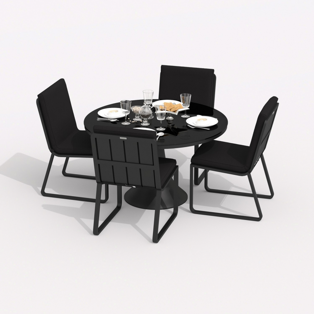 Обеденная группа Ideal Patio ДИВА ГИРА  каркас карбон, стол стекло диа 110, ткань черная