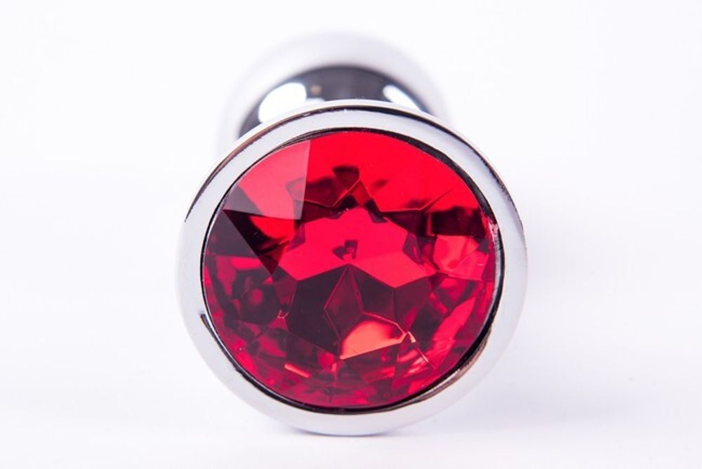 Анальная пробка металлическая серебристая с красным кристаллом Onjoy Metal Plug Silver Small (Цвет: серебряный с красным)
