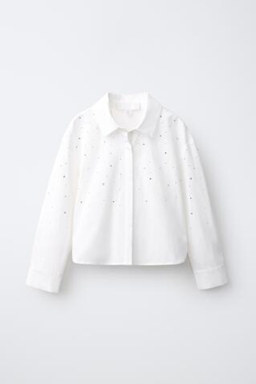 ZARA РУБАШКА С АППЛИКАЦИЕЙ ИЗ СТРАЗ, БЕЛЫЙ