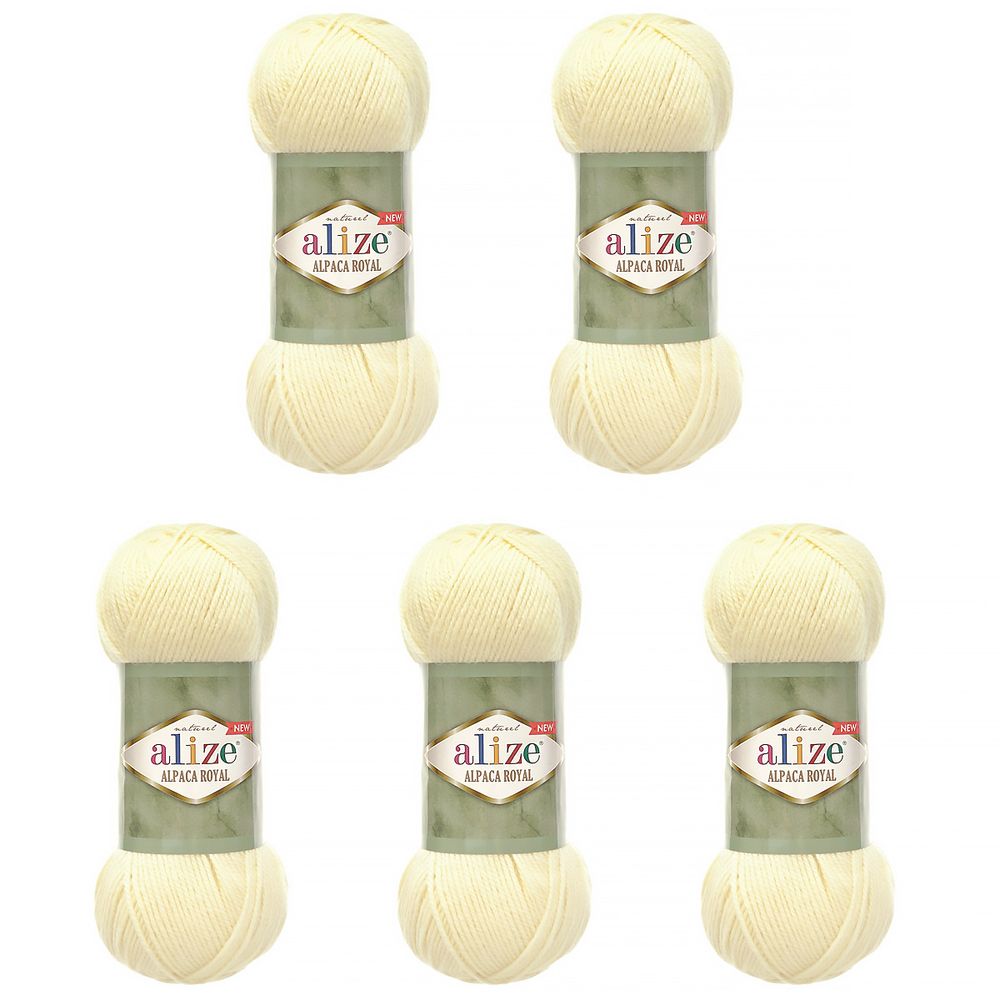 Пряжа Alize (Ализе) Alpaca Royal New / уп.5 мот. по 100 г, 250м, (1 крем)