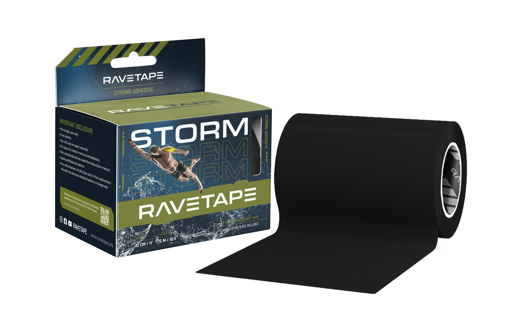 Кинезиотейп RaveTape STORM 10×5 — Черный (BLACK)