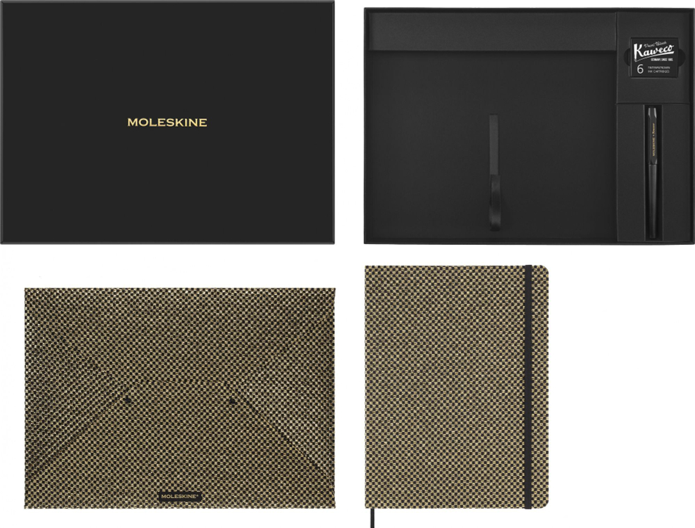 Набор Moleskine LE Prescious & Ethical Shine блокнот/перьевая ручка Kaweco/папка-конверт XLarge линейка золотистый (LEHSHINEBUNDGOLD)