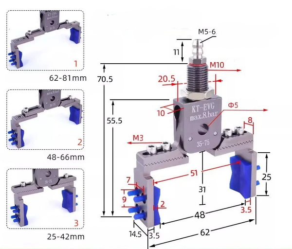 Two-claw adjustable [no detection model] kt-evg-35-75