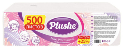 Салфетки Бумажные Plushe Maxi Professional,1сл, 500л,бел/пастель,сплошное,4 в уп (Белый),83007
