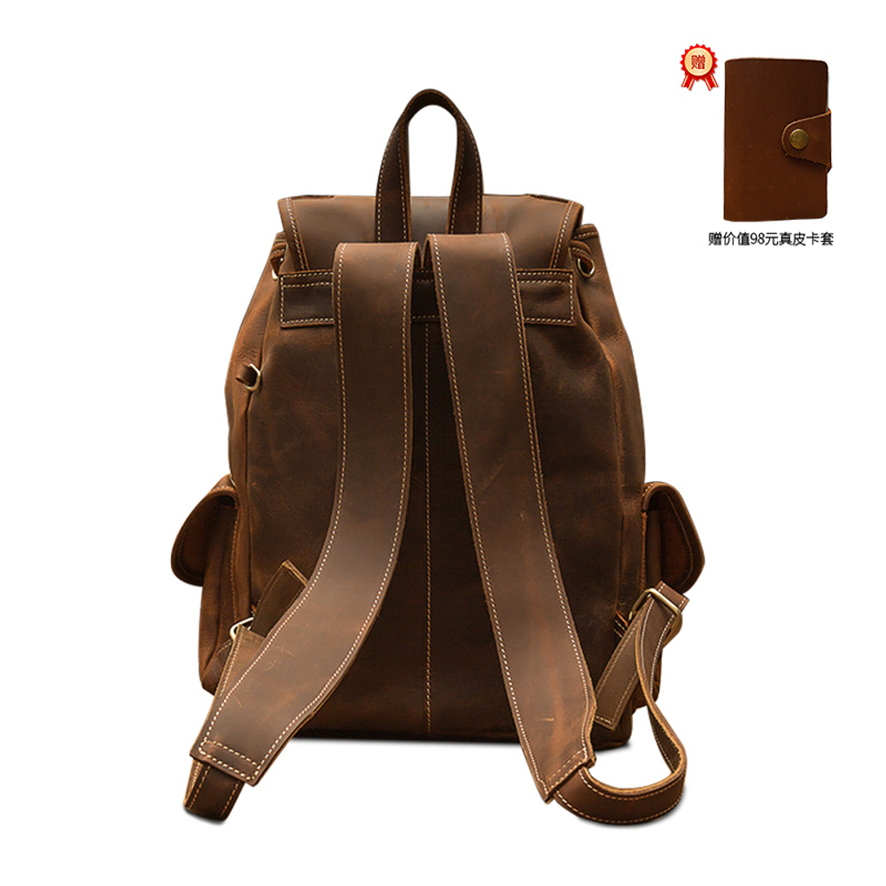 Simple&nature Top Grain Cow Leather Backpack Large Men"s Dark Brown