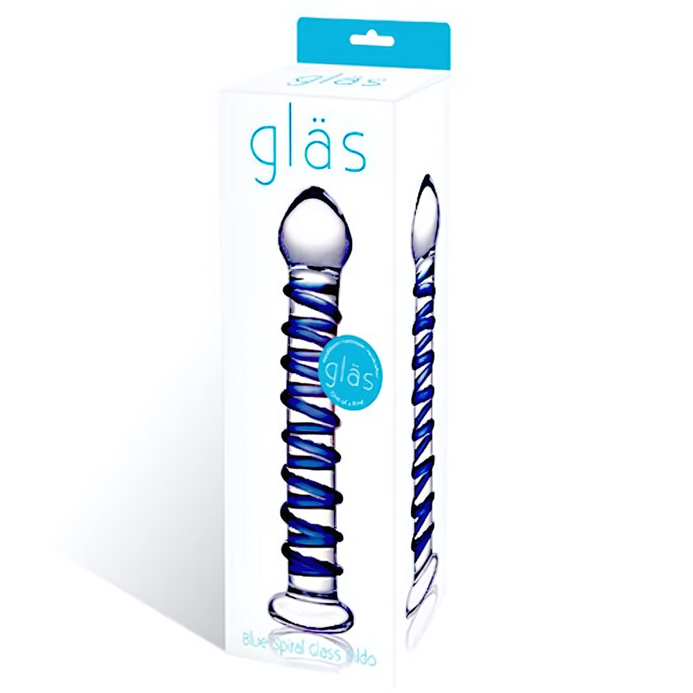Стеклянный фаллоимитатор с голубой спиралью Blue Spiral - 18,5 см. (Цвет: прозрачный)