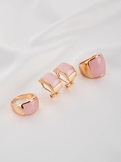 Кольцо Отражение широкое с розовые опалом
