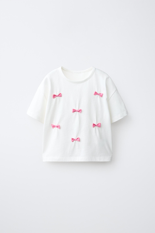 ZARA ФУТБОЛКА С БАНТАМИ, БЕЛЫЙ