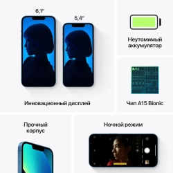 Смартфон Apple A2633 iPhone 13 128Gb 4Gb синий моноблок 3G 4G 1Sim 6.1" 1170x2532 iOS 16 12Mpix 802.11 a/b/g/n/ac/ax NFC GPS GSM900/1800 GSM1900 Protect