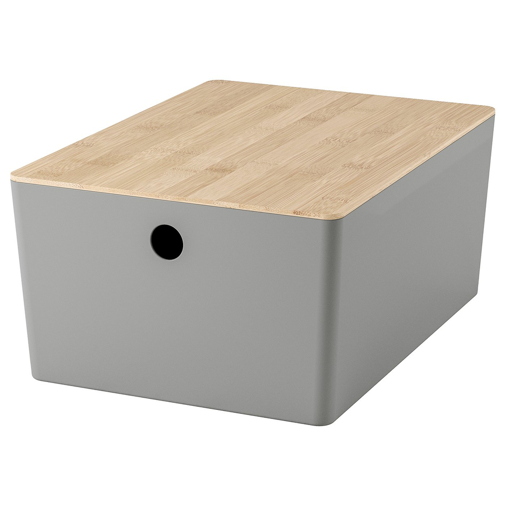 IKEA KUGGIS  (ИКЕА КУГГИС)  -  Контейнер с крышкой - светло-серый/бамбук 26x35x15 см